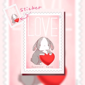 2023 Forever Love pocztówka, Some Bunny Loves You Series, Znaczek pocztowy, LilacBunny Art print