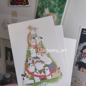 Cartolina di buon Natale, albero di Natale coniglietto, stampa artistica LilacBunny