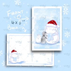MaoMao & DoDo et bonhomme de neige, lapin des neiges, saison d'hiver, carte postale de voeux, impression d'art Lilas Bunny