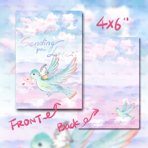 2024 Senden Dir Liebe, Cyan Blau Vogel und Häschen, Einige Häschen Liebt Dich Serie, Liebesbrief Postkarte, LilacBunny Kunstdruck