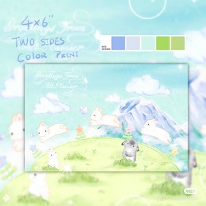 Salutations du mont Rainier, saison du printemps, État de Washington Carte postale itinérante de Seattle, lapin, MaoMao et DoDo, LilacBunny Impression artistique