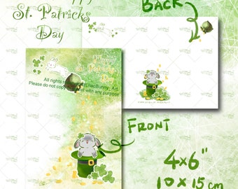 Happy St. Patricks Day, MaoMao & DoDo, LilacBunny Art Print, postcrossing, Bunny briefkaart