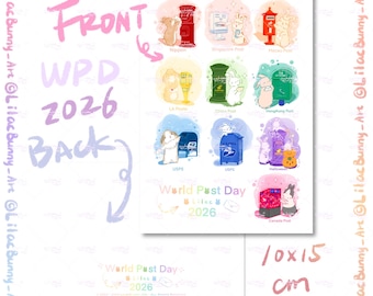 Wereldpostdag 2026, Konijn met post, USPS, China Post, LA Post, Nippon, Singapore Post, Canada Post
