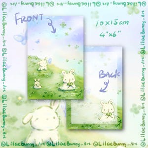 Frühlingsgrüße, Kleeblatt, Landhase und Schmetterling, LilacBunny Kunstdruck, Postkarte