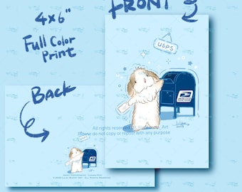 USPS post mailbox, post bunny, Postcrossing, Lilac Bunny Art print postcard, World postcard Day