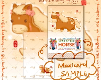 New Year of the Horse, 2026, New Year postcard, Cute Pony, LilacBunny Art Print, Chinse Zodiac