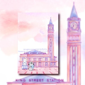 MaoMao und DoDo's auf Reisen, Tulsa King Street Station, Charleston Postkarte, LilacBunny Art Print, Frühlingsgrüße