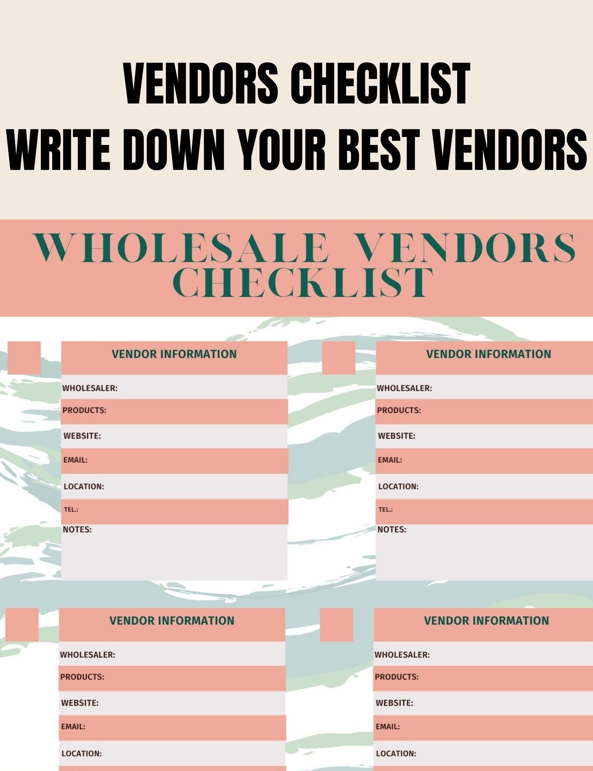 Wholesale vendors checklist easy to use fillable PDF vendor Etsy