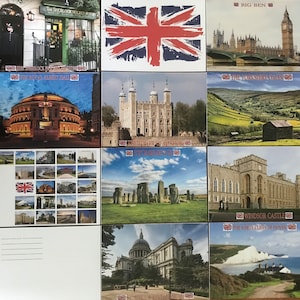 20 famous landmarks of England lovingly on quality postcards.