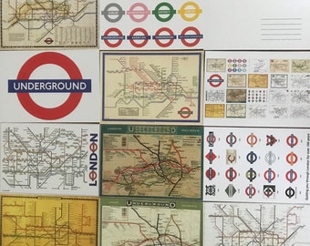 20 London underground maps and images reproduced as quality postcards