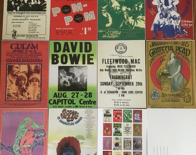 20 affiches vintage de concerts de rock et de pop comme cartes postales de qualité