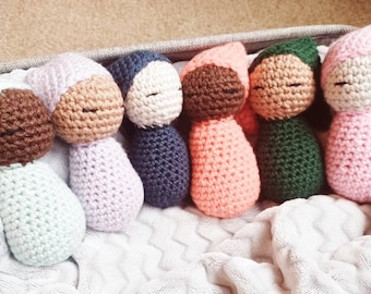 Mini Swaddled Doll, Single Crocheted Doll, Travel Size Doll, Yarn Baby Doll