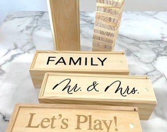 Personalized Lid Engraved Tumbling Tower Set - Wood Block Stacking Game