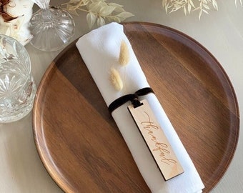 Thankful Tags Modern- Thanksgiving Napkin Ring- One Dozen Engraved Wood