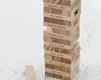 5th Anniversary Wood Gift- Personalized Tumbling Tower Set - Custom Stacking Game