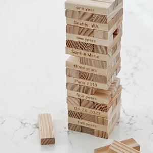 5th Anniversary Wood Gift- Personalized Tumbling Tower Set - Custom Stacking Game
