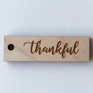 Thankful Tags Thanksgiving Napkin Ring One Dozen Engraved Wood image 3