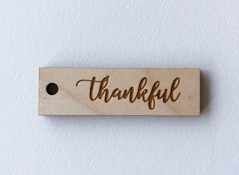 Thankful Tags Thanksgiving Napkin Ring One Dozen Engraved Wood image 3