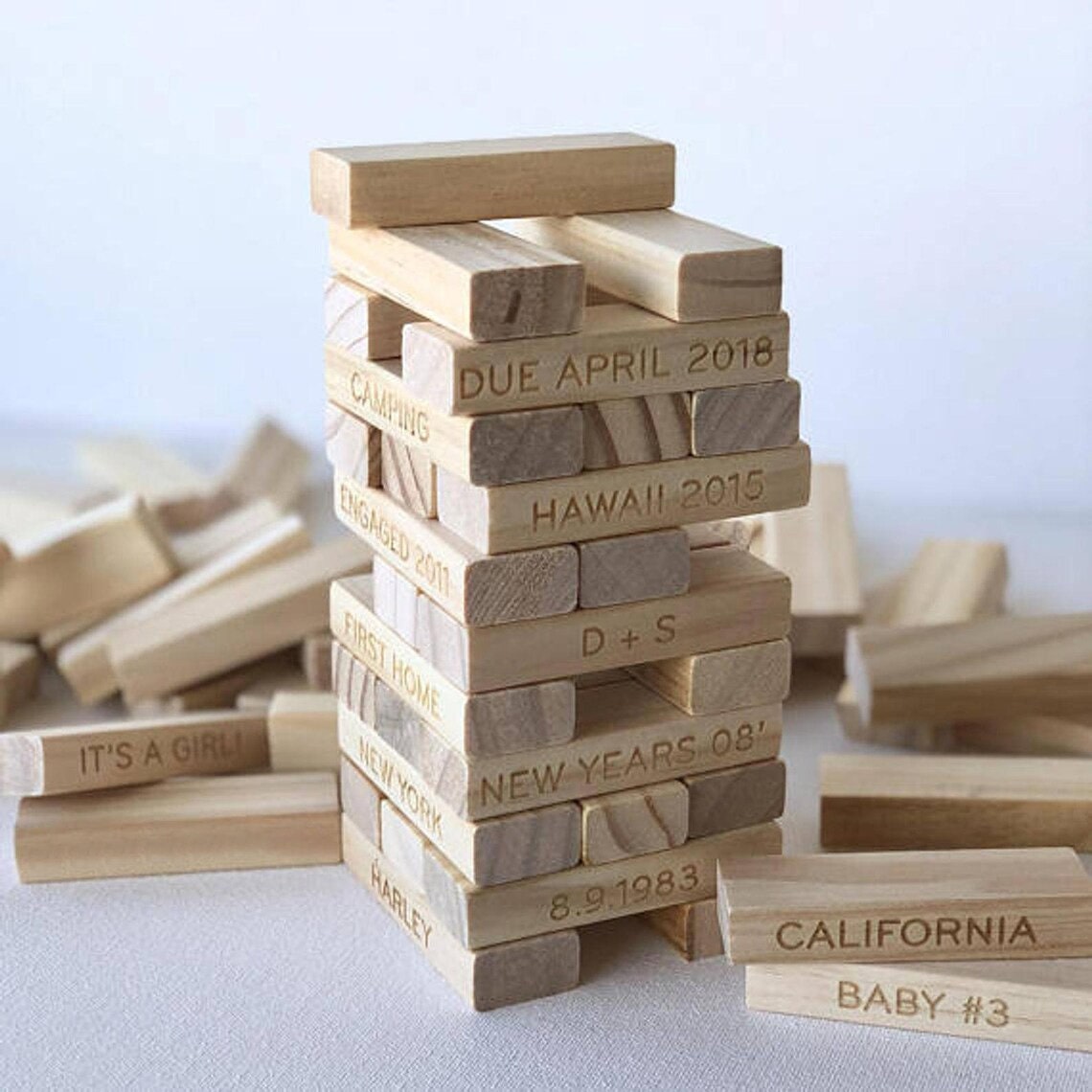 5th Anniversary Wood Gift Personalized Tumbling Tower Set - Etsy