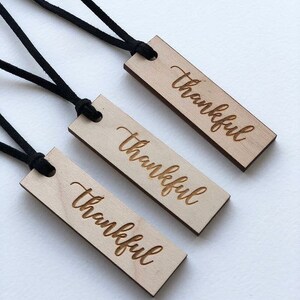 Thankful Tags Thanksgiving Napkin Ring One Dozen Engraved Wood image 2