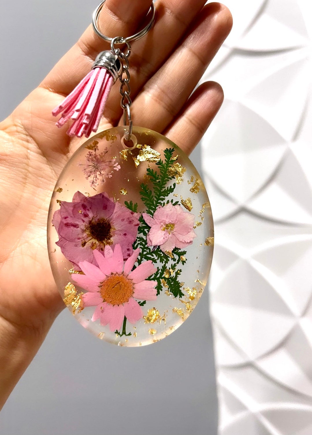 keychain-floral-keychain-gift-for-her-pressed-flower-etsy