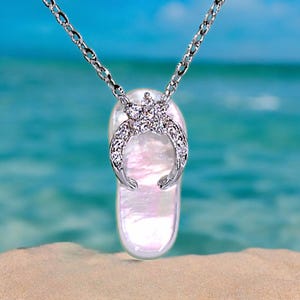 Mother of Pearl Flip Flop Necklace – Sterling Silver Beach Jewelry, Coastal Elegance, Birthday Gift, Minimalist Summer Accessory