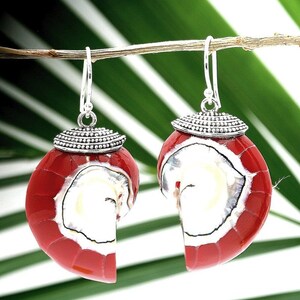Red Natural Nautilus Pearl Shell Earrings