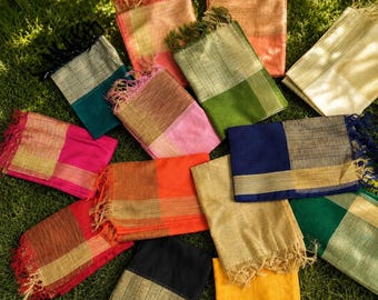 Silk Blend Dupatta | Traditional Indian Ethnic Dupatta with Self Woven Design & Tassels | Festive Wedding Stole for Women
