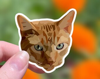 Orange Tabby Cat Head Sticker, Ginger Brown Cat Decal