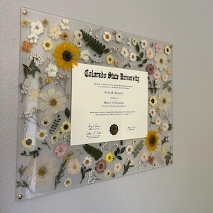 Custom Floral Diploma Frame, Diploma Frame, PHD Graduation Gift, Psychology Graduation Gift, Masters Degree Gift, Pressed Flowers Framed