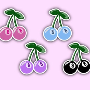 Acht bal, 8 bal sticker, kersen sticker, kersenbloesem sticker, exotisch fruit, fruit stickers, Y2K stickers, pool bal, 8 bal