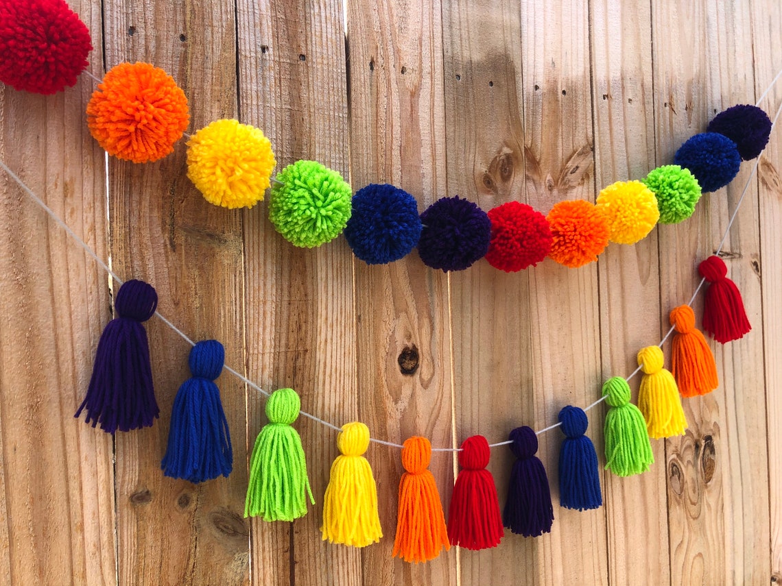 Pride Rainbow Duo Pom Pom and Tassels Garlands Etsy