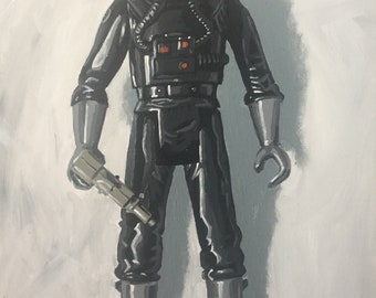50cm x 40cm acrylic on canvas painting of original 1977 Star Wars figure. Tie Fighter Pilot.