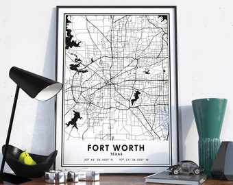 Fort Worth Map Art Fort Worth Map Decor Fort Worth Map Gift Etsy