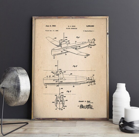 Flying Submarine Patent Submarine Patent Navy Submarine Etsy
