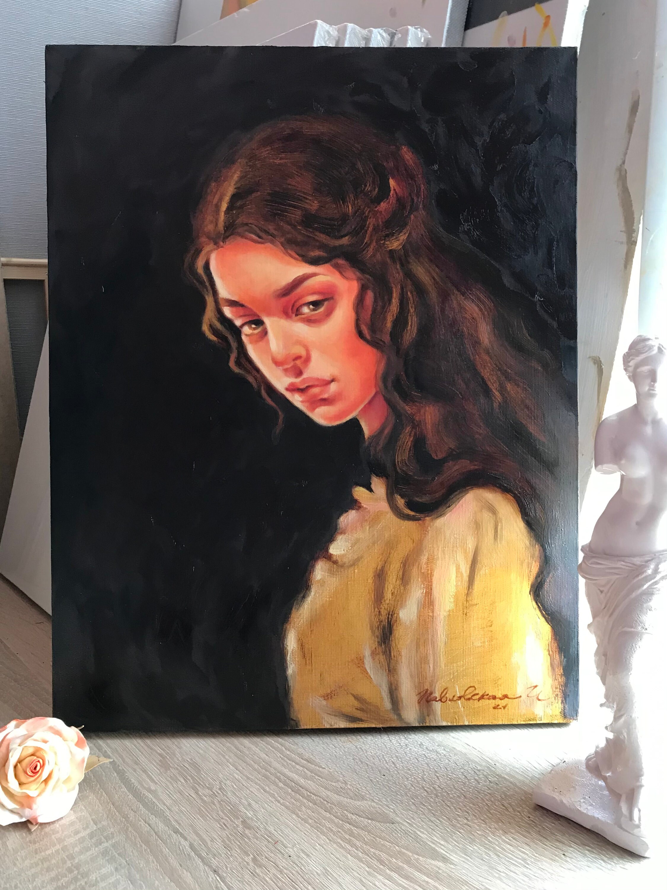 woman portrait classic painting original artwork girl Сanvas etsy