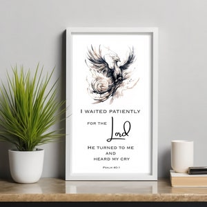 Esperé pacientemente al Señor Versículo Bíblico / 4 jpgs y 1 svg / Salmo 40:1 / Escritura inspiradora / Colgante de pared religioso