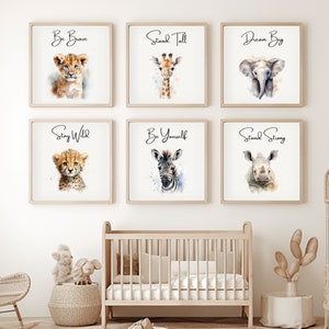Safari Nursery Art Prints Set of Six (6) | Lion Giraffe Elephant Zebra Cheetah Rhino |  Baby Shower Gift | Baby Animal Prints