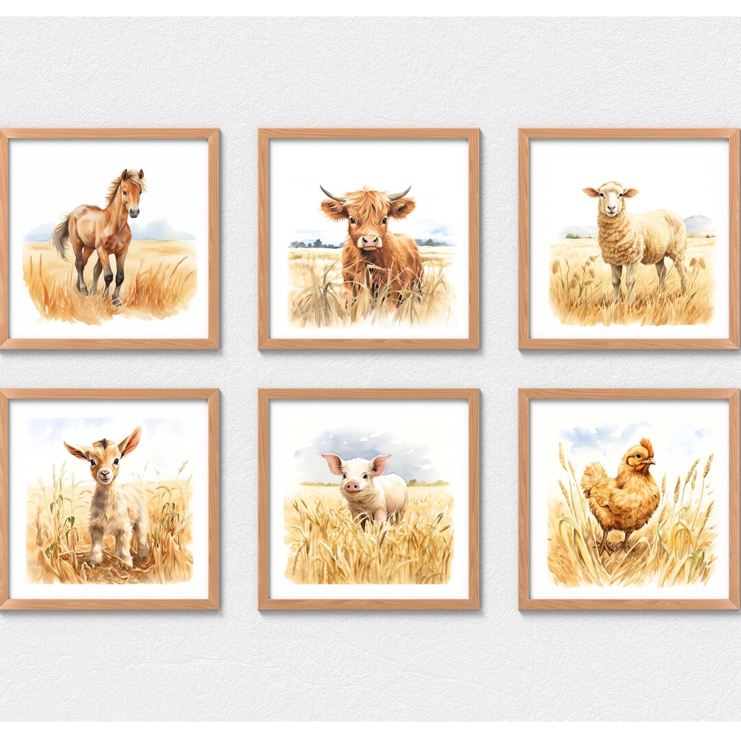 Farm Animal Nursery Prints Set of 6 Farm Friends Horse, Cow, Sheep