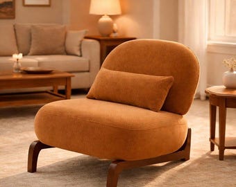 Poltrona lounge nordica / Comoda poltrona d'accento in velluto con gambe in legno