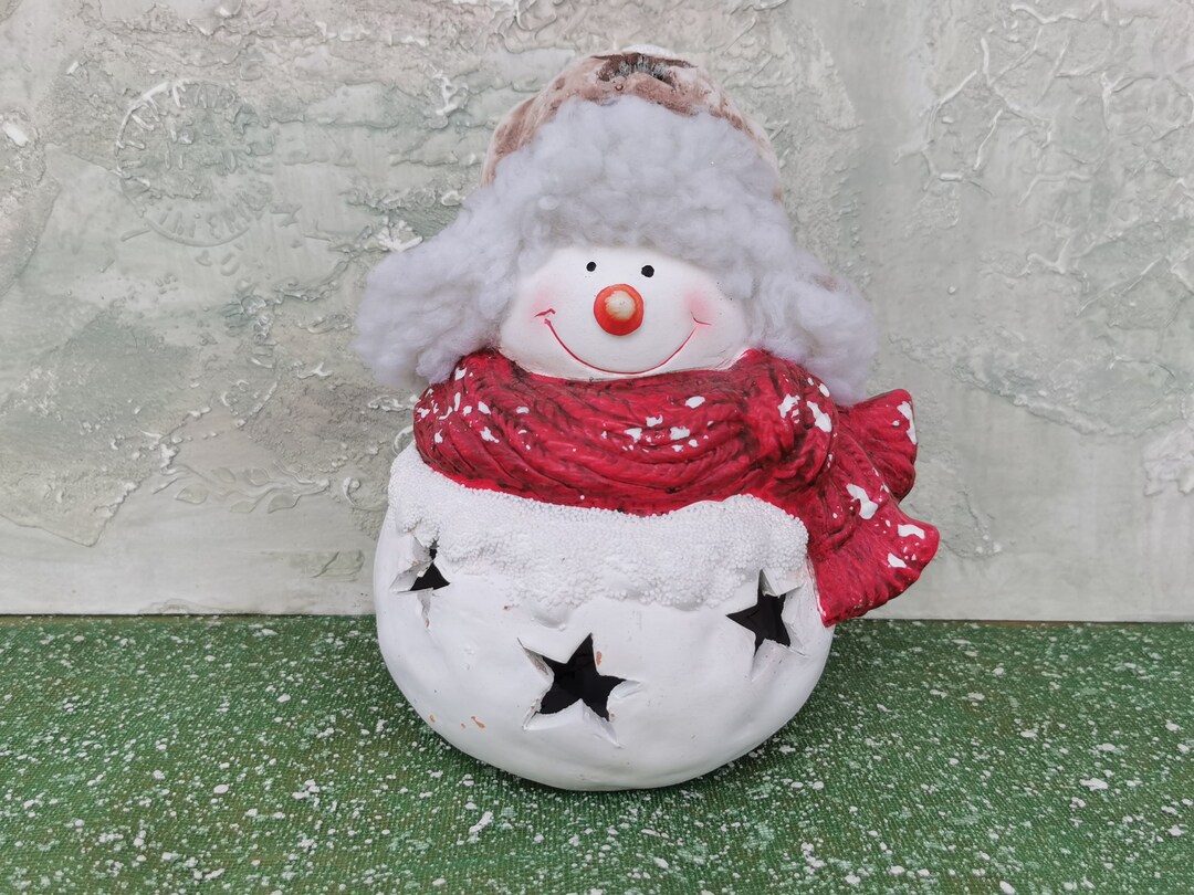 Lighted Snowman Figurine Snowman Statue Christmas Figurine Etsy
