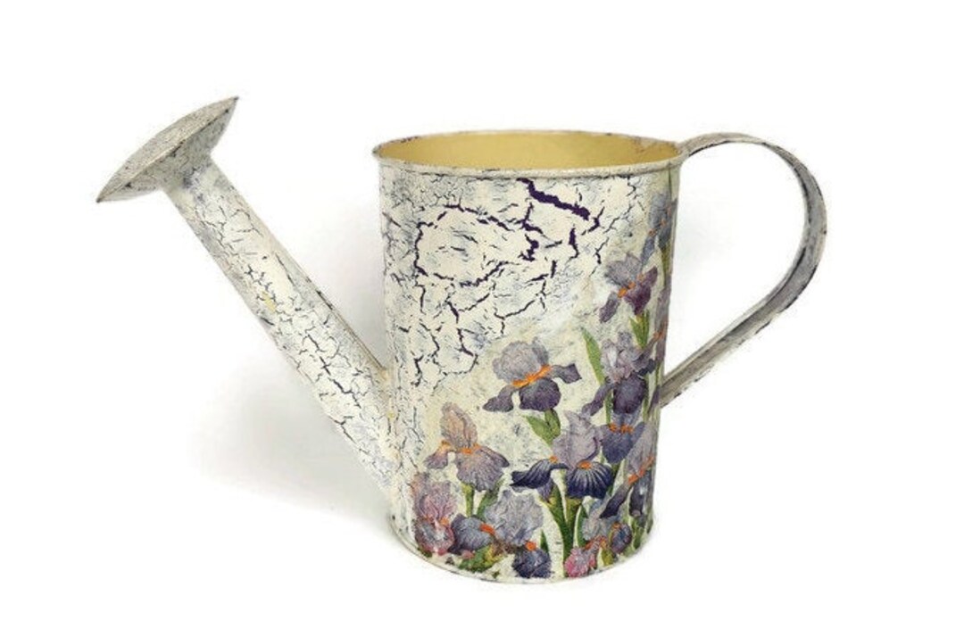 Metal Water Can With Irises Vintage Metal Flower Pot Etsy