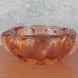 Vintage Murano Amber Glass Ashtray: Hand Blown Colorful Bowl