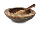 Wooden mortar and pestle, Antique rare primitive dish,Vintage mortar and pestle,Herb mill, Old spices garlic mill Kitchen tools,Home decor