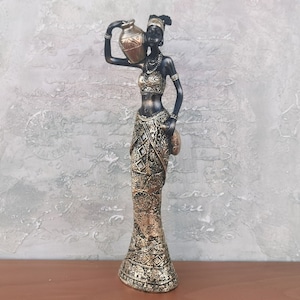 Art Deco African Woman Figurine: Tribal Ethnic Sculpture