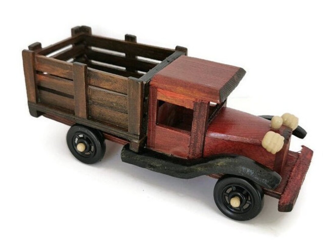 Wooden Car, Vintage Wood Car Truck Toy, Wooden Pickup Model, Handmade
