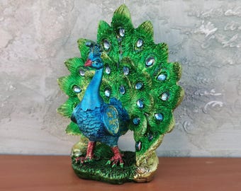 Peacock, Peacock Figure, Beautiful Peacock Statue, Multicolored Peacock with Crystals, Peacock Home Decoration, Housewarming Gift, Gifts