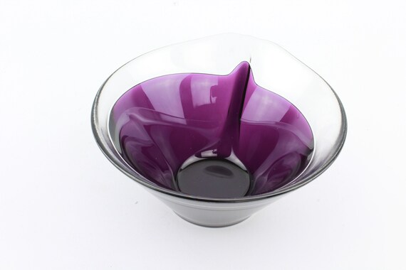 Purple Glass Ring Dish, Wedding Ring Holder, Jewel