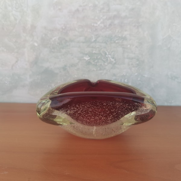 Vintage Murano Glass Ashtray, Crystal Amber Color Ashtray , Mandruzzato Design Murano Ashtray, 50+ Year Murano Glass, Retro Italian Ashtray