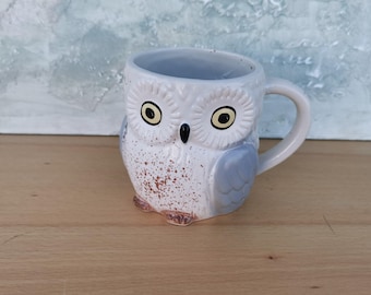 フクロウのマグカップ - 手描きの陶器カップ、鳥柄の磁器、森の陶器